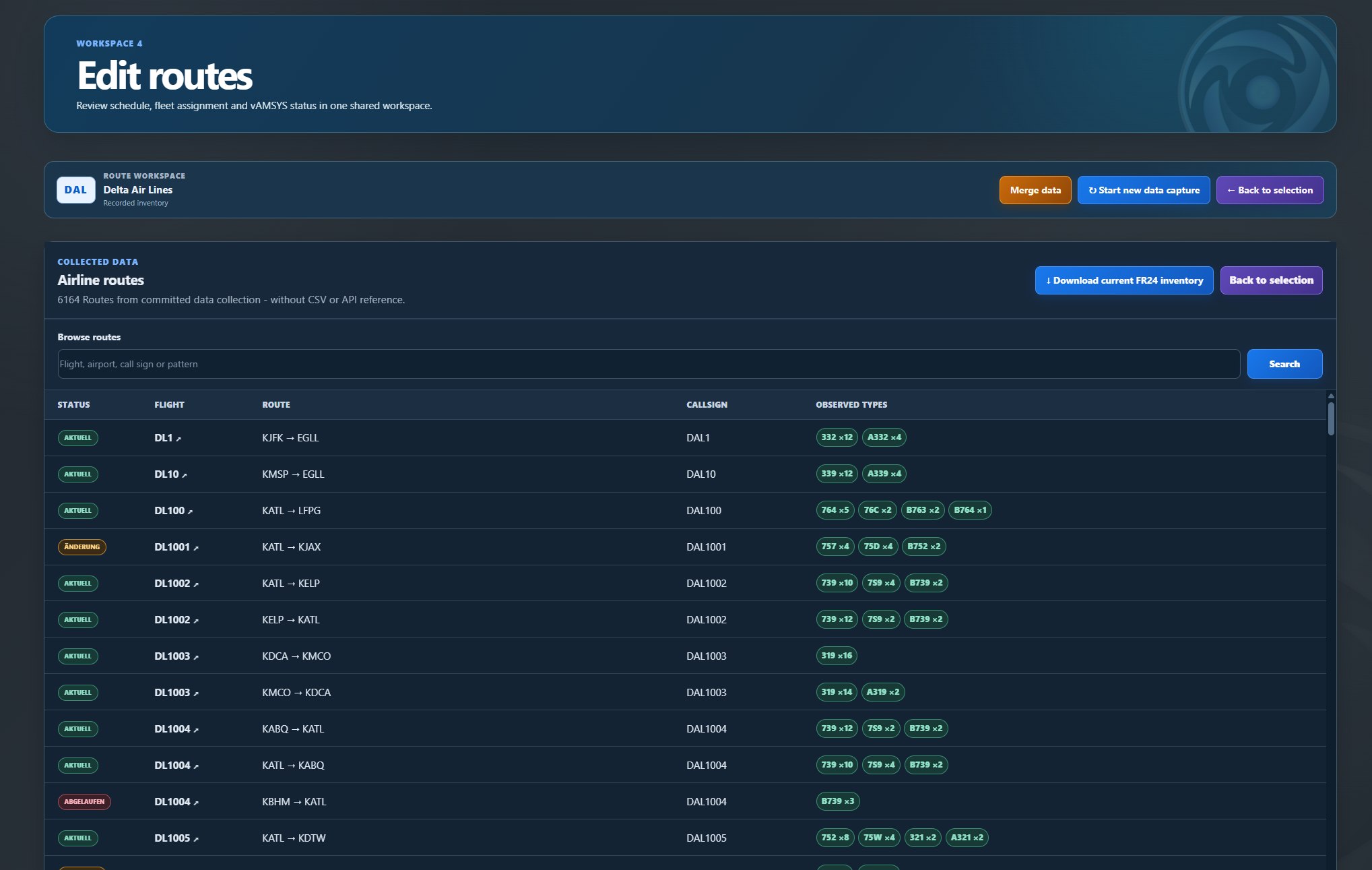 Virtual airline route workspace
